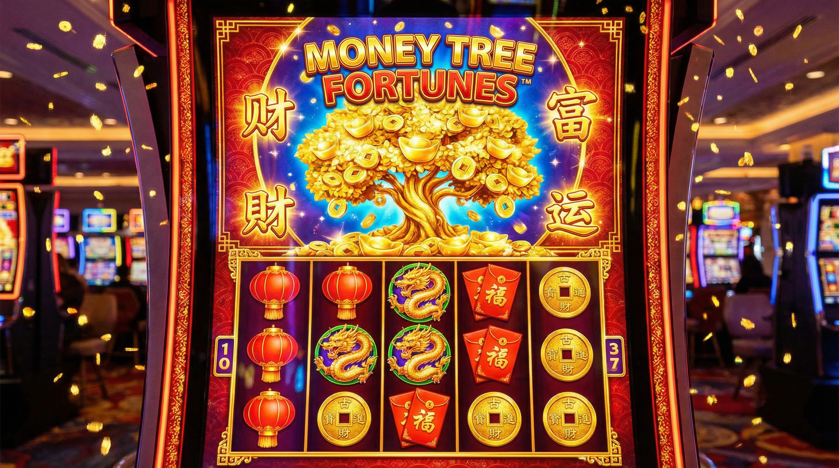 摇钱树棋牌游戏画面展示金色摇钱树和丰富奖励